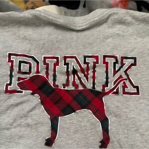 Gray PINK Graphic Tee with Plaid Dog
